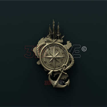 SHIP AND COMPASS WITH A ANCHOR 3D STL 3DWave